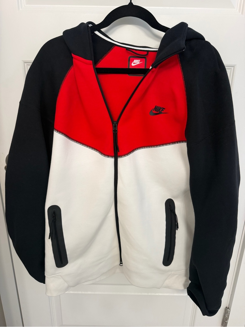 Nike Sportswear Tech Fleece Full Zip Hoodie Men L Colorblock Red White Black